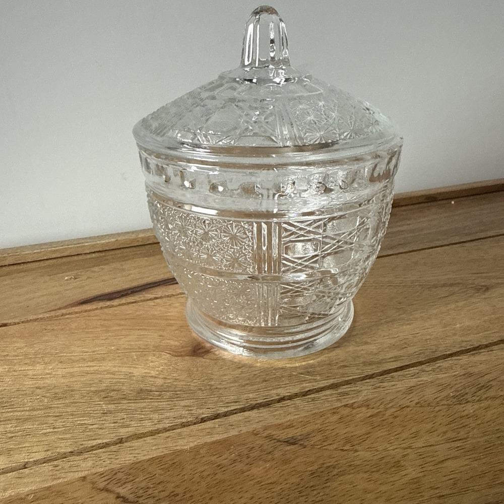 Daisy and Cane Pattern Lidded Clear Biscuit Sugar Jar Candy Dish - KIG Indonesia